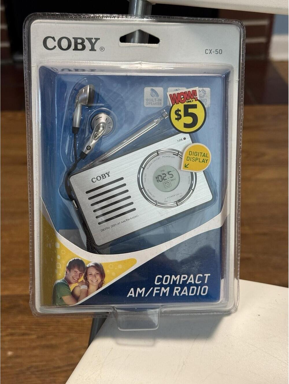 Coby CX50 Compact AM/FM Radio Digital LCD Tuner New Sealed with Earphones
